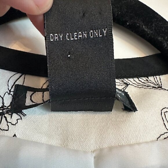 VINTAGE 90s Carole Little 100% Cotton Blazer Suit Jacket White Black Floral S - Picture 4 of 10